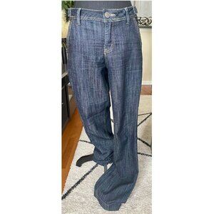 WOMENS DARK DENIUM JEANS WITH YELLOW SITICHING SIZE 4